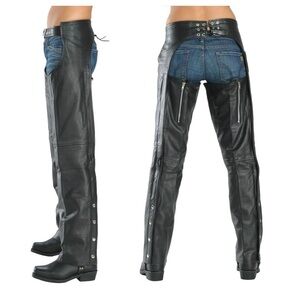 Women’s Black Leather Chaps, Xelement 7553 Advanced Dual Comfort